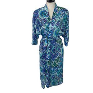 Charlie Paige Womens Robe Size Small Blue Purple Pure Cotton Belted Patterned